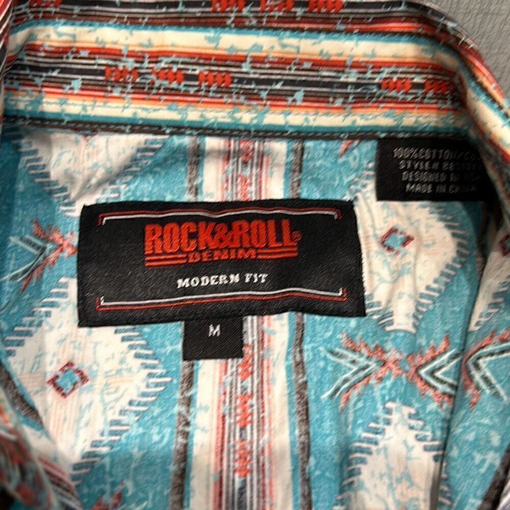 Rock & Roll Denim Boys Snap Button Down Shirt Size Medium Long Sleeve Southwest - Picture 2 of 4